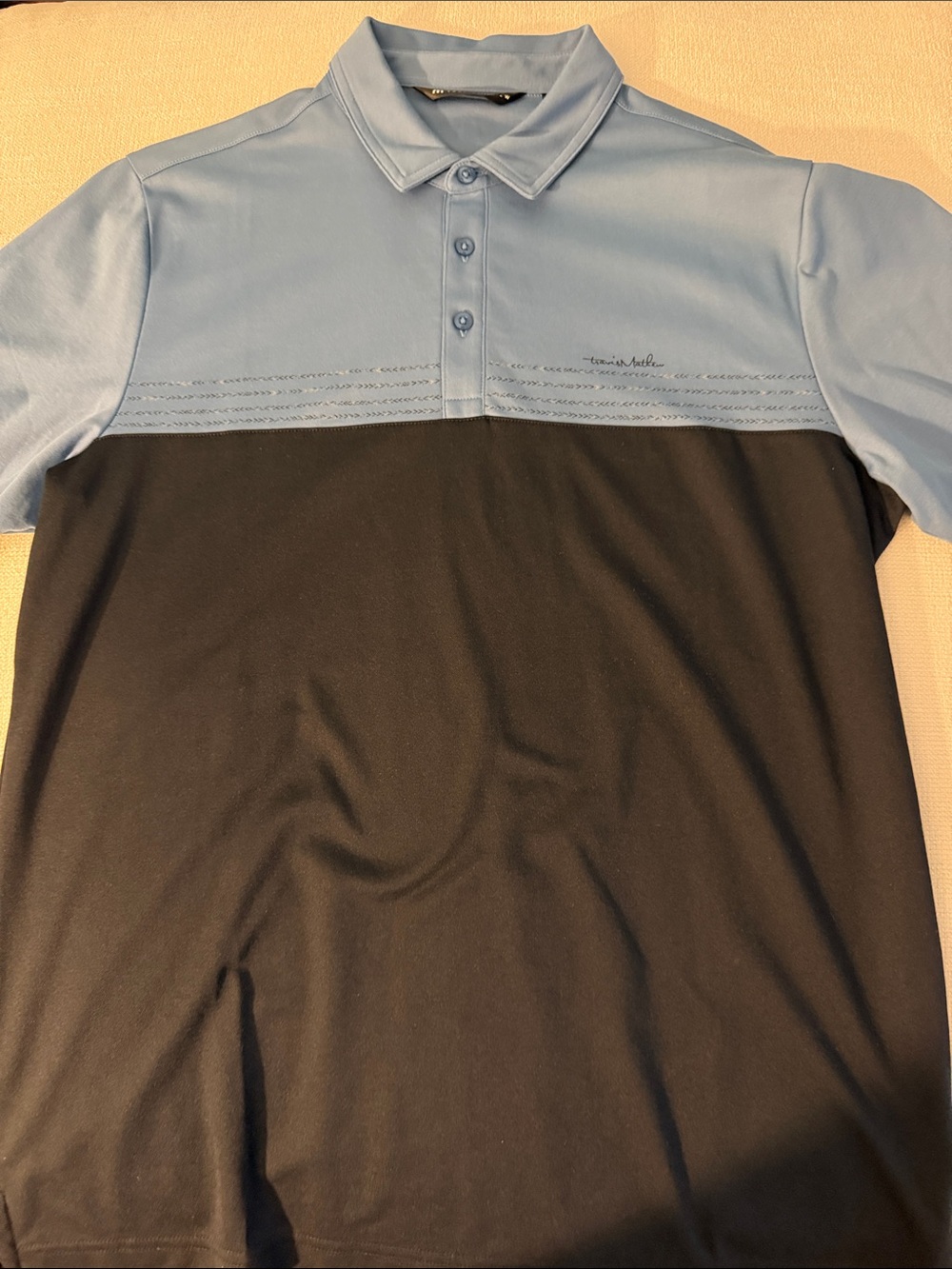 NWOT Travis Mathew Two-Tone Light Blue and Black Polo